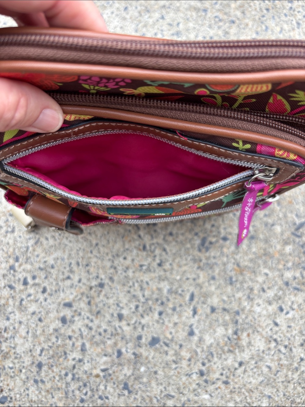 Lily Bloom Brown Floral Crossbody with Pink and Orange Accents - Picture 8 of 11